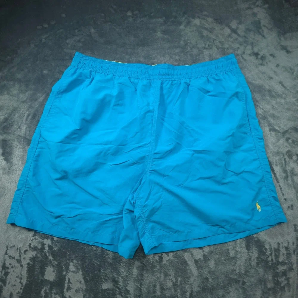 Polo Ralph Lauren Mens Swim Trunks Cyan Blue Yellow Pony 1XB Big Swim Shorts